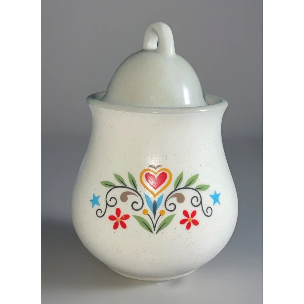 VTG Harker Provencal Wreath French Country Rooster Sugar Bowl Stoneware‎